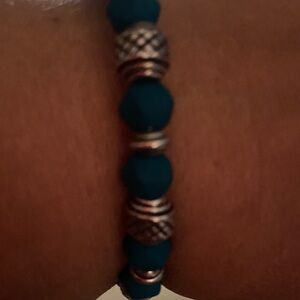 Teal Beaded Bracelet with Silver Accents